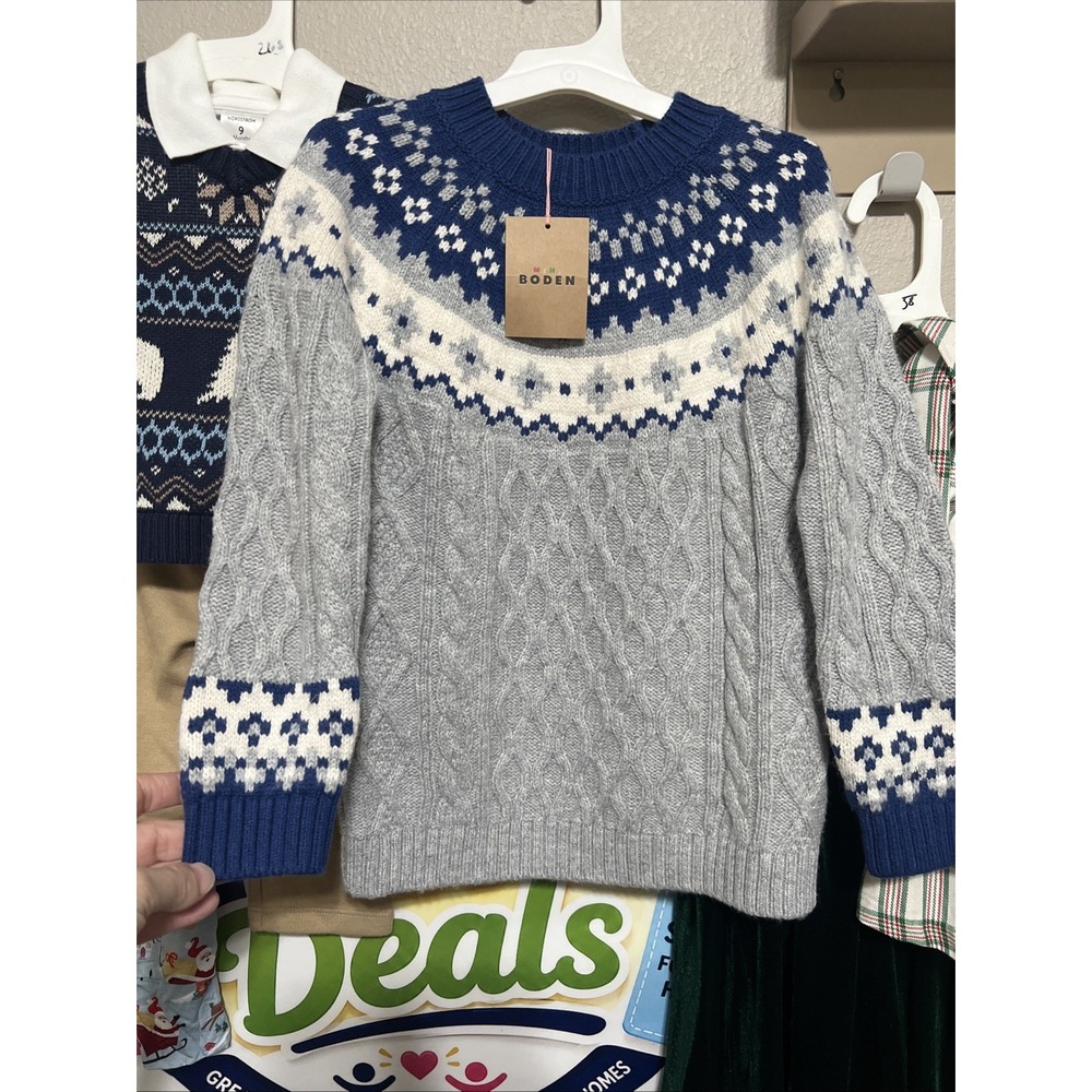 Mini Boden Fair Isle Sweater Grey Marl Sz 6/7 Years NWT $69